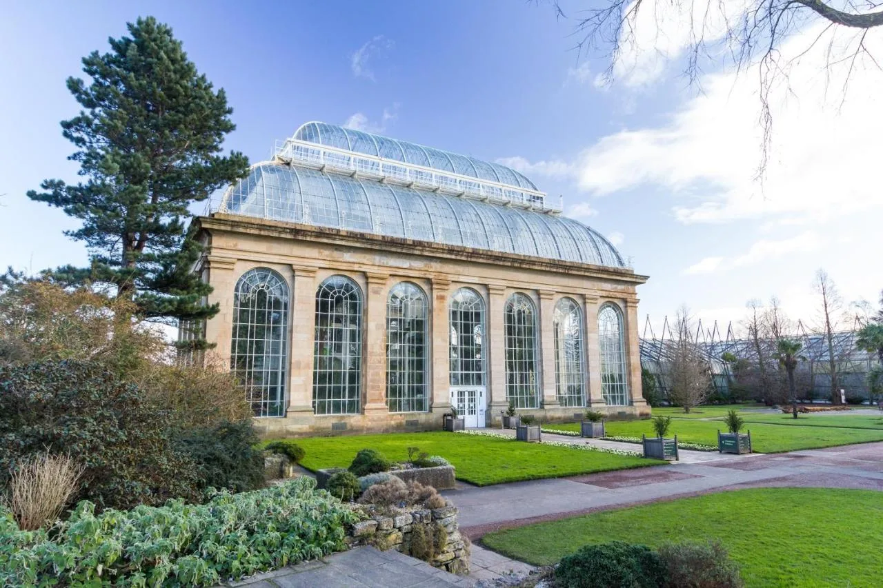 Glass greenhouse in a garden close to the New Town