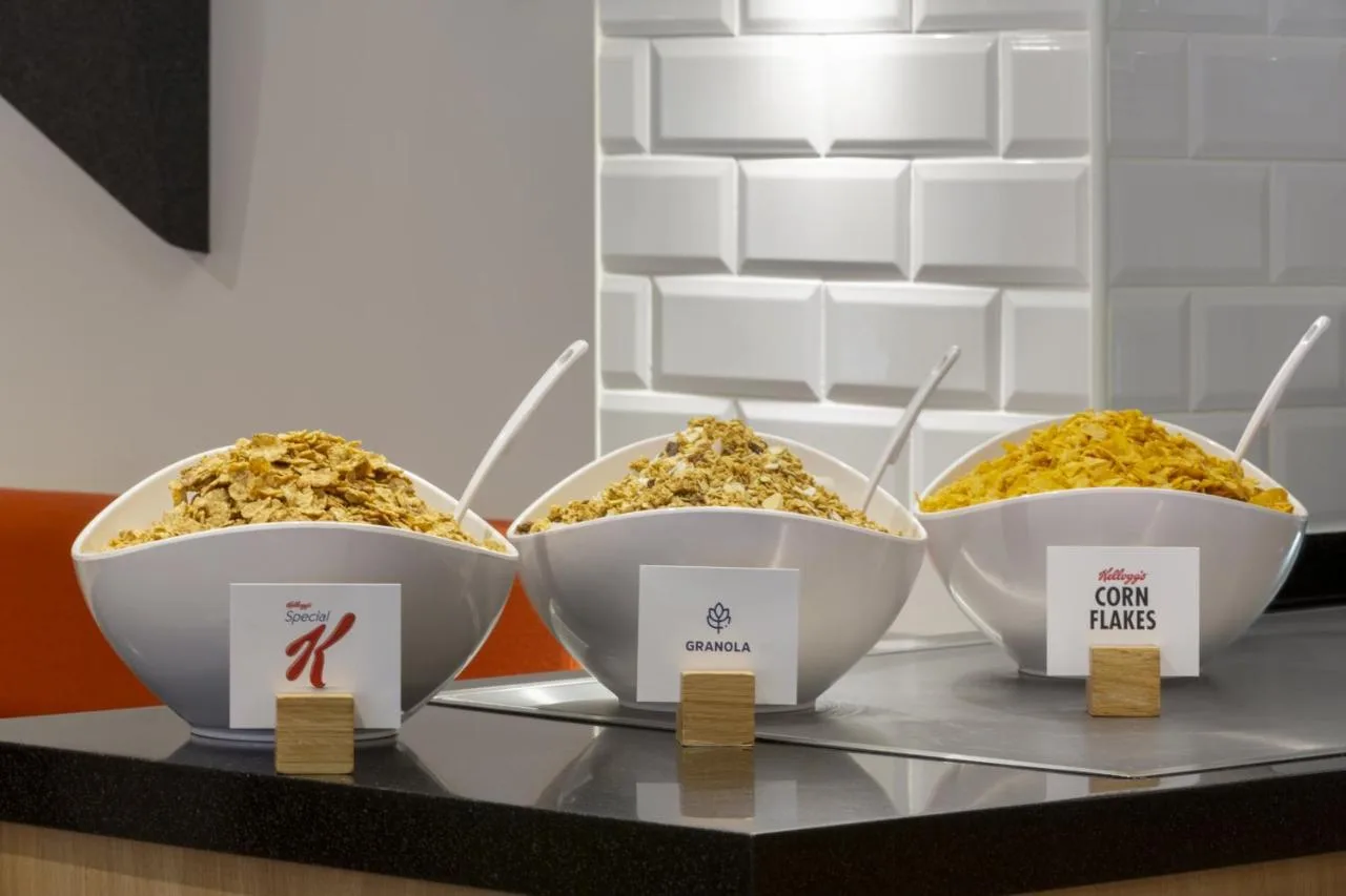 Cereal bowls set out at the breakfast buffet